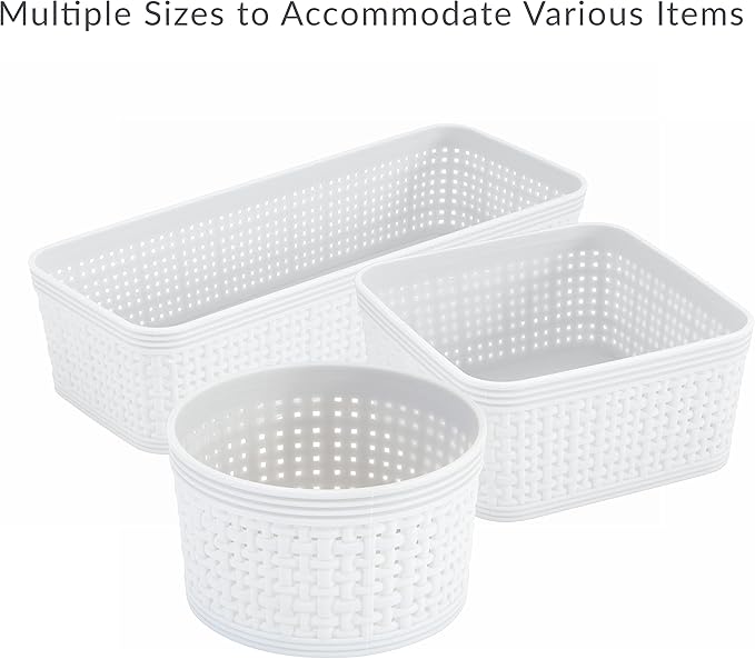 Simplify 6 Piece Organizing Set | Multiple Size Bins | Multipurpose | Office | Desk | Dorm | Bathroom | Storage Basket | Small Items | Accessories | White