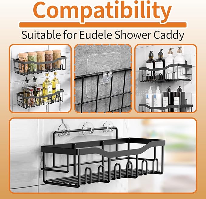 OGNWFUNK Adhesive Replacement Compatible with Eudele – 15 Pack Shower Caddy Adhesive Hooks, No-Drill Shower Shelf Adhesive for Bathroom Organizer, Soap Holder & Kitchen Racks, 3 Hook Design