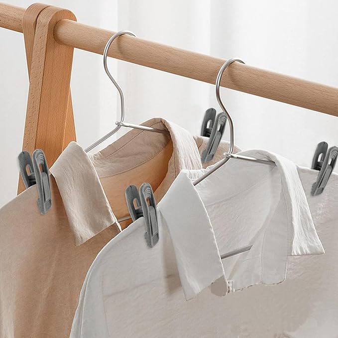 Litoexpe 20 Pcs Grey Velvet Hangers Clips, Pants Hangers Velvet Clips, Strong Finger Flocked Clips for Thin Felt Hangers