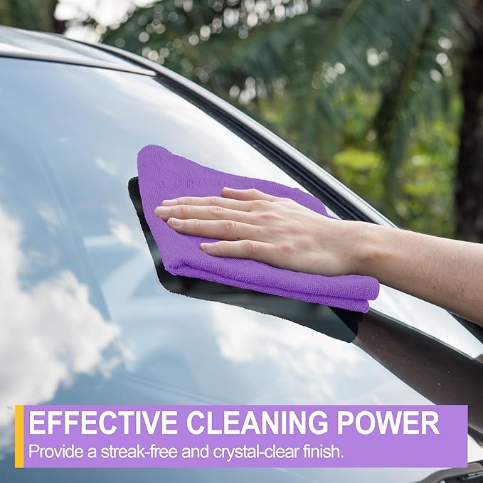 HOMERHYME Microfiber Cleaning Cloth, 12 Pack Purple Cleaning Rags,12" X 11" Lint Free Dish Towels Wash Cloths, Reusable Microfiber Towels for Home and Kitchen Bathroom Apartment Cleaning Supplies