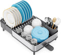 Dish Drying Rack, 304 Stainless Steel Dish Drainer with Removable Utensil Holder & Drain Board, Rustproof Space-Saving Dish Rack for Kitchen Countertop, Grey