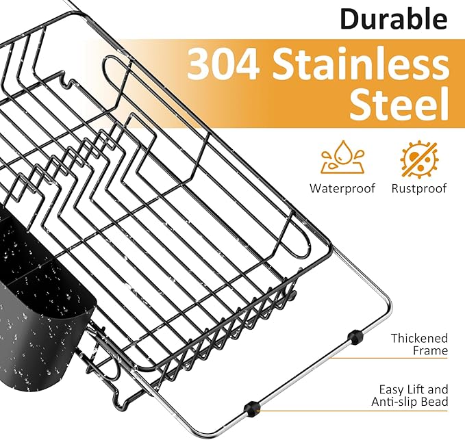 Expandable in Sink Dish Drying Rack,Small Dish Rack Over Sink with Utensil Holder,Stainless Steel Dish Drainers for Kitchen Counter,Sink Drying Rack for Small Space,14.57“-20.87”L x 10.24“W x 2.76”D