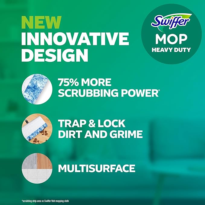 Swiffer Heavy Duty Mop Wet Multi-Surface Cloth Refills for Floor Mopping and Cleaning, Gain and Unstopables Scents, 30 count