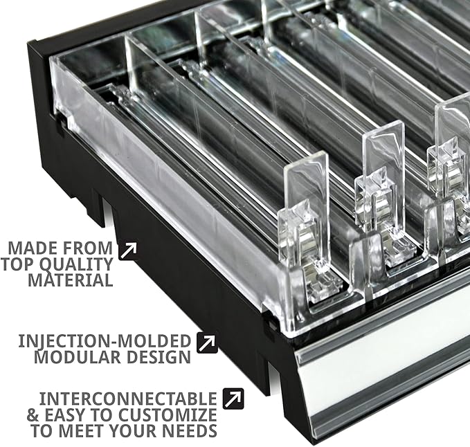 Azar Displays 225830-8COMP-BLK 8 Compartment Divider Bin Cosmetic Tray with Pushers - 8 Slots per Tray, 2-Pack, Black