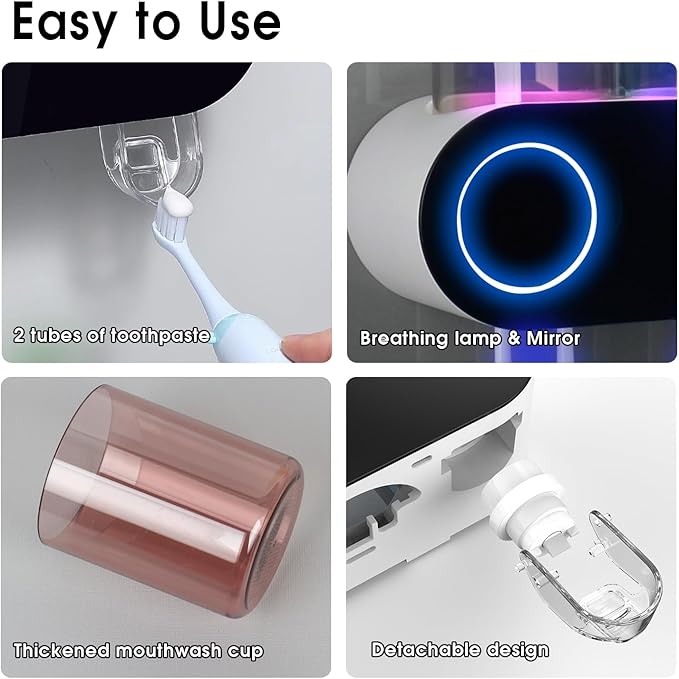 iHave Toothbrush Holders for Bathrooms, UV Toothbrush Sanitizer and Holder Smart Home Bathroom Accessories, 2 Cups Electric Toothbrush Holder Wall Mounted with Toothpaste Dispenser Bathroom Decor