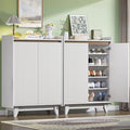 ZLWJGY White Fluted Shoe Cabinet with Adjustable Shelves, Shoe Cabinet Storage for Entryway Hallway Living Room Bedroom, Shoe Rack Cabinet with 2 Doors 2PC, White & Walnut 43.7” H