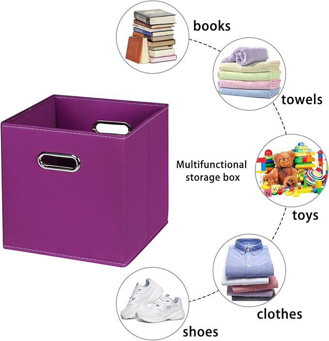 Fabric storage bins Cubes, Fabric Cube Organizer with Handle, Foldable Cube Bins for Cloth or Accessary Storage, 11x11x11, Set of 8, (Purple)