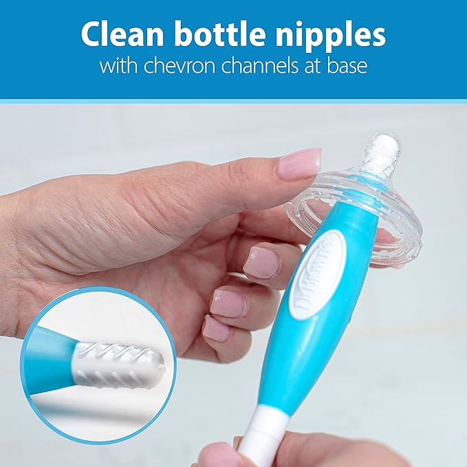 Dr. Brown's Reusable Sponge Baby Bottle Cleaning Brush with Suction Cup Stand, Scrubber and Nipple Cleaner, BPA-Free, Blue, 1-Pack