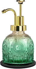Amolliar 8 Oz Vintage Glass Bathroom Soap Dispensers with Pump, Refillable Kitchen Dish Soap Dispenser with Stripe, Antique Rustic Hand Soap Liquid Bottle (Green Gradient-Golden Pump)