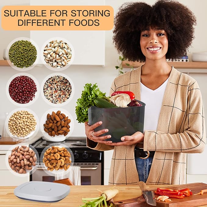 LivLab 25 lbs Rice Dispenser,10.5 Qt/10 L/22-25 lbs Rice Container Storage with Measuring Cup & Brush Food Cereal Container Bins Household for Kitchen Pantry Organization (AY-10KG-GREY)