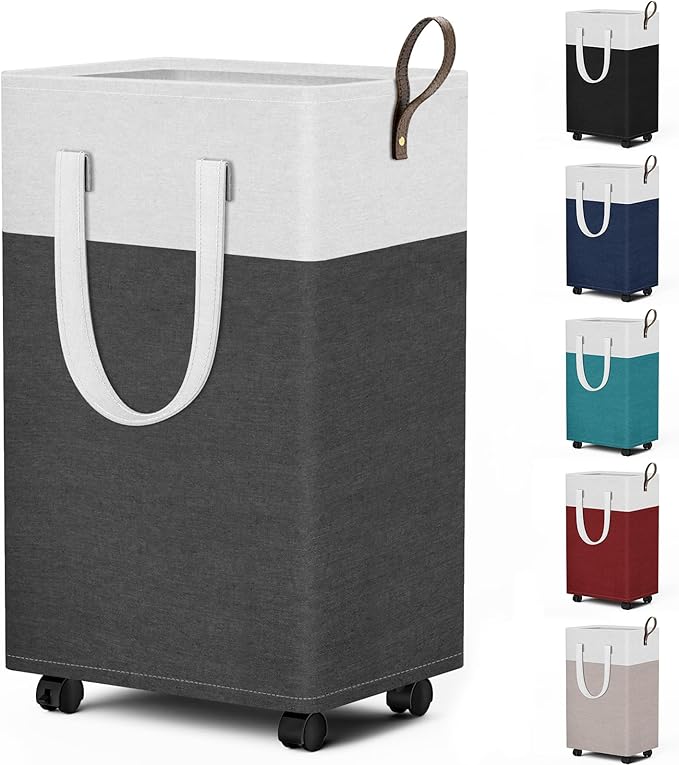 HomeHacks 75L Waterproof Rolling Laundry Hamper - Collapsible Clothes Basket with 4 Wheels for Bathroom, Laundry Room & Dorm, Easy-Clean PEVA Lining, Space-Saving Design(Gray)