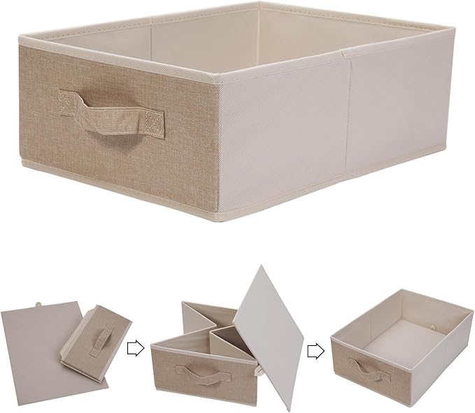 BOMKEE Clothings Collapsible Storage Bins, Foldable Organizers and Storage Baskets Cube Storage Bin for Bedroom Living Room (4 Pack, Beige, 15.4x11.4x5.5inch)