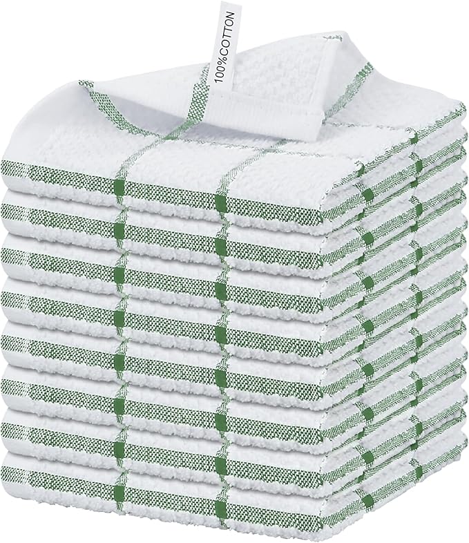Nialnant 8 Pack Dish Cloths for Washing Dishes, 100% Cotton Reusable Cleaning Rag, Quick Drying Dish Towels for Kitchen,12x12 Inches,Green Plaid