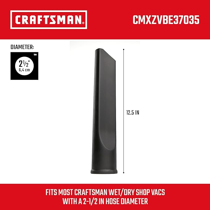 CRAFTSMAN CMXZVBE37035 2-1/2 in. Crevice Tool Wet Dry Vac Attachment, Industrial-Grade Shop Vacuum Accessory for Cleaning Tight Spaces, Fits 2-1/2 in. Hose Diameter
