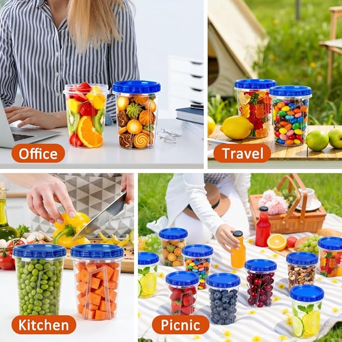 8 Pack 34oz Reusable Freezer Storage Containers with Twist Top Lids Airtight, Clear Plastic Soup Freezer Containers, Quart Food Storage Containers with Lids for Fruit Meal Prep Leftover Lunch Salad
