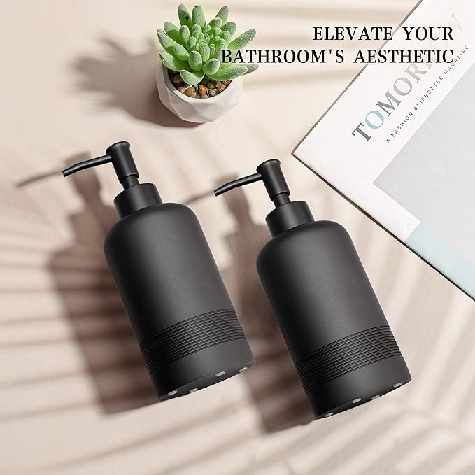 2pcs/Set Hand Soap Dispenser Sets - 10.8oz Refillable Resin Liquid Soap Dispensers with Rust-Proof Pump for Bathroom Countertop or Kitchen, Classic Black