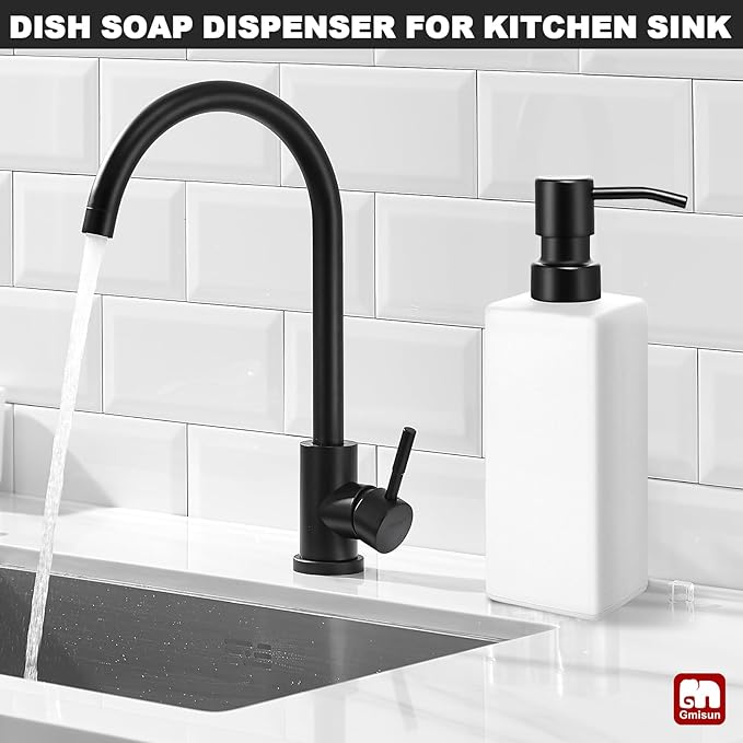 GMISUN White Soap Dispenser Bathroom, Hand Glass Soap Dispenser with Stainless Steel Pump, 12 fl oz/350ml Dish Dispenser for Kitchen, Modern Refillable Liquid Soap and Lotion Dispenser for Countertop