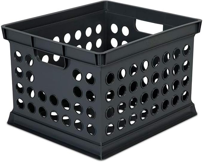Sterilite Stackable Plastic Storage Crate Bin Organizer File Box with Handles for Home, Office, Dorm, Garage, or Utility Organization, Black, 18-Pack