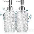 14 Oz Refillable Glass Soap Dispenser with Rust Proof Stainless Steel Pump, for Dispense Hand soap, Body wash, Lotion 2pack