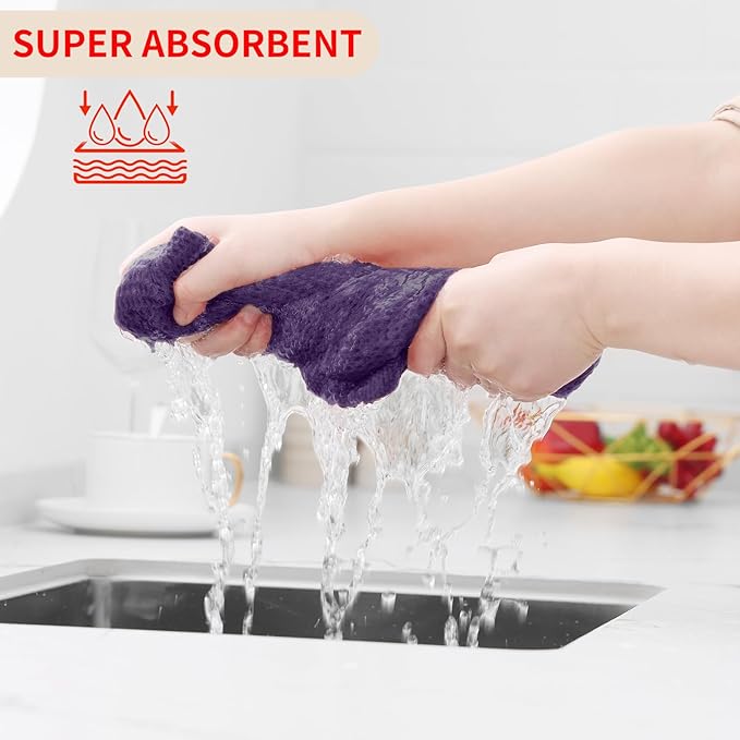 Homaxy 100% Cotton Waffle Weave Kitchen Dish Towels, Ultra Soft Absorbent Quick Drying Cleaning Towel, 13 x 28 Inches, 6-Pack, Eggplant