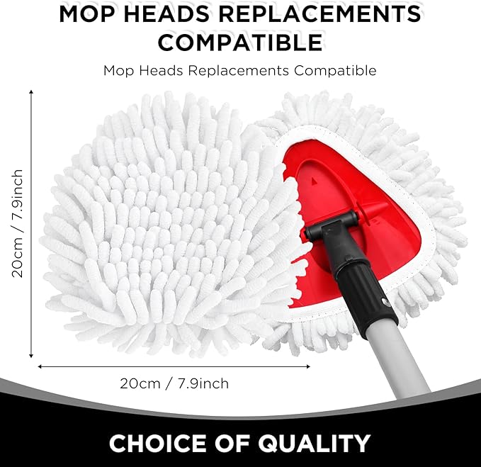 Baderke 3 Pack Chenille Mop Heads Replacements Compatible with 1 Tank System Chenille Duster Replacement Heads Microfiber Spin Mop Refill Pads Reusable Dust Refills for Floor Cleaning (White)