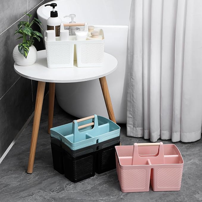 rejomiik Portable Shower Caddy Basket Plastic Cleaning Caddy Organizer Storage Tote with Handle for Bathroom, College, Dorm Room Essentials, White