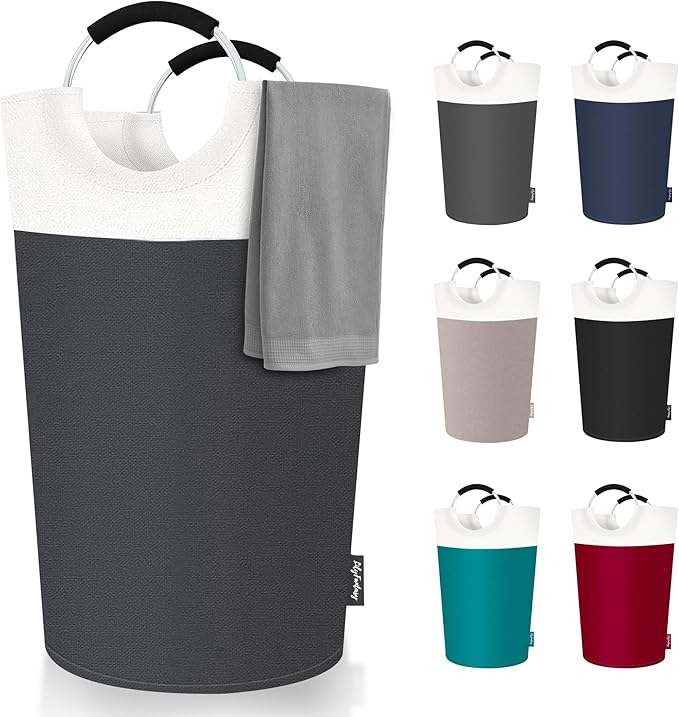 100L Laundry Basket, Collapsible Laundry Hamper with Padded Handles, Waterproof Laundry Bag, Tall Clothes Hamper Stand Up Well, Foldable Laundry Baskets for Easy Storage(Grey)