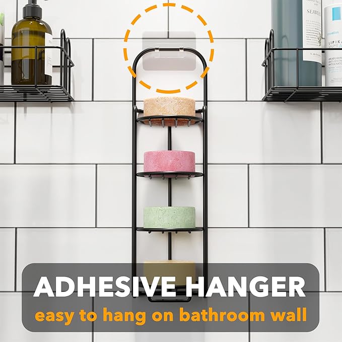 SpaceAid 4 Tier Shampoo Bar Holder for Shower, Self Draining Soap Bar Holders Caddy for Bathroom Wall and Kitchen Sink, Shampoo Bar Dish Rack, Stainless Steel Bar Soap Holder (Black)