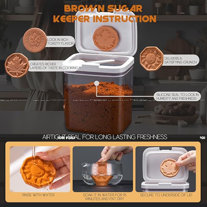 LivLab Brown Sugar Container- 2 Qt/2L Airtight Brown Sugar Keeper Storage Container Flour Container Coffee Canister with Spoon Food Cereal Bins Household for Kitchen Pantry (T-2.0A)