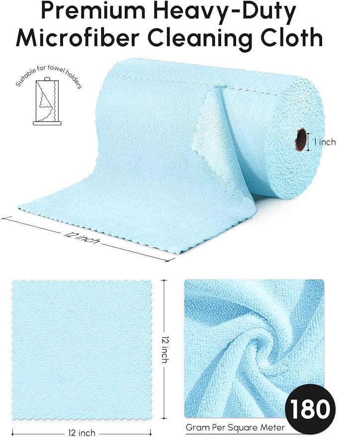 Microfiber Cleaning Cloths Roll, 225 Pack Tear Away Microfiber Towels Roll, 12" x 12" Lint Free Rags, Reusable Cleaning Cloths, Washable, Scratch Free,Ultra Absorbent Dish Rags(Blue)