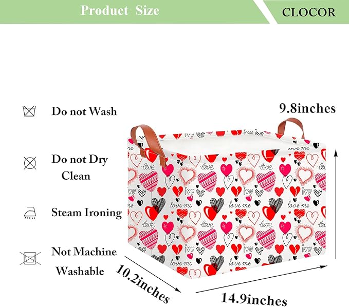 CLOCOR Rectangular Storage Basket Empty,Gift Basket,Waterproof Storage Bin with Handles,Room Decor(Black Line Heart)