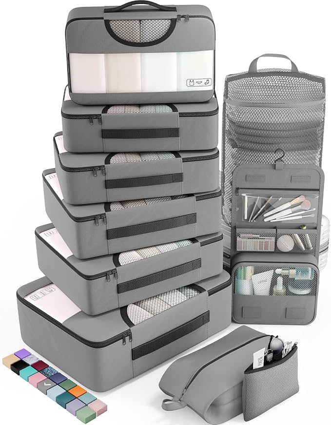 Veken 10 Set Packing Cubes for Travel Essential, Suitcase Organizer Bags in 4 Sizes, Carry-On Luggage Accessories with Large Laundry & Hanging Toiletry Bag, Must-Have for Airplane, Road Trip & Camping