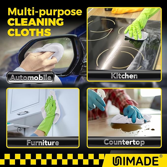 Shop Towel Rag, 200 Pack Reusable Rags Bulk Microfiber Cleaning Cloth Lint Free Towels for Car Kitchen Automotive Bar Mechanic Restaurant Garage, 11.5"x 11.5", White