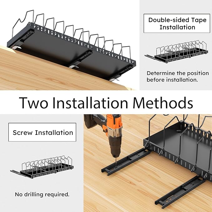 Pull-out Pots and Pans Organizer Under Cabinet - 1 Pack Expandable Pot and Pan Organizer Rack with 12 Adjustable Dividers for Pot, Cutting Board, Dishes, Lid, Baking Tray