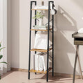 Ladder Shelf, Bookshelf Bookcase, Freestanding Corner Storage Shelve with 2 Hooks for Home Office, Living Room, Kitchen, Bedroom, Industrial, 11.8"D x 13.4"W x 47.2"H, Rustic Brown BC13201B