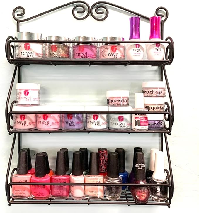 FitWell Scroll Wall Mount Spice Rack, 3-Tier, Traditional Spice Rack Cabinet & Kitchen, Beauty & Nail Polish Organizer for Bathroom, Scroll Wall-Mounted (Black)