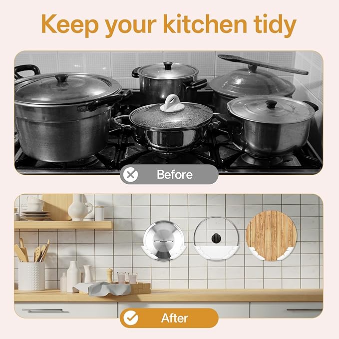 5 Pcs Universal Pot Lid Organizer for Cabinet, Pan Lids Holders Inside Cabinet Door, Wall Mount Pots Lid Organizers Rack for Kitchen, Fits 6" to 13.5"(White)