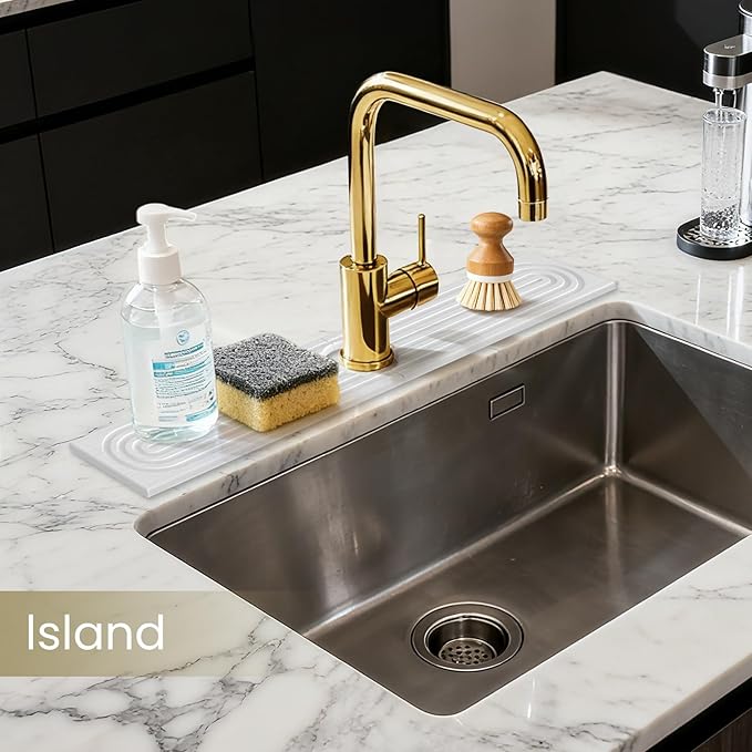 Faucet Mat for Kitchen Sink,Diatomite Fast Drying Stone Sink Tray,Faucet Splash Guard for Bathroom Counter [23.6"x4"],Super Absorbent, Prevents Moisture Buildup
