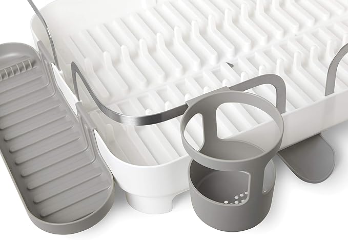 Umbra Holster Dish Rack– Molded Plastic Dish Drying Rack with Drainage Spout, White
