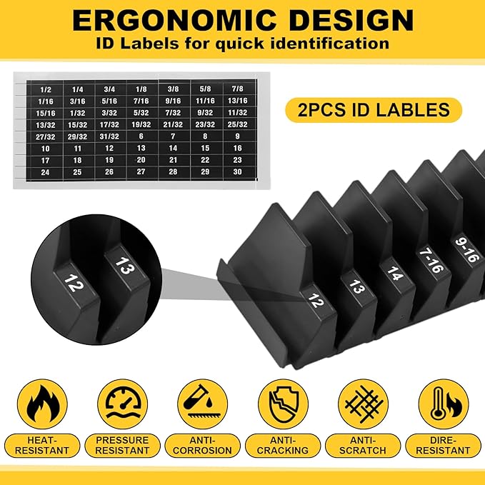 Chunful 100 pcs Modular Wrench Organizer Holder Wrench Tool Organizers Storage Racks Set with Metric & SAE Label for Tool Box Drawer Storage for Father Brother Professional Mechanics Men (Black)