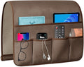 WETRBWEH TV Remote Control Holder Couch Caddy, Non-slip Bedside Caddy Organizer with 5 Pockets for Key Glasses Phone Magazine Holders (Brown, 35''x18'')
