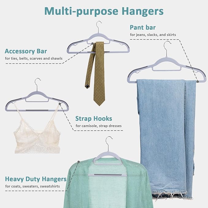 LMTrystFit 50-Pack Plastic Clothes Hangers, Space Saver, Non Slip, 360° Swivel Hook, 0.2 Inches Slim, Sturdy Heavy Duty Coat, Durable Hangers for Suits, Light and Dark Gray