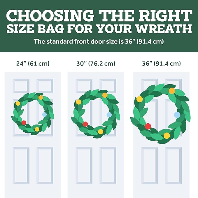 ZOBER 2 Pack Oxford Christmas Wreath Storage Container 30 Inch - Wreath Bag for Artificial Wreaths Box - Waterproof Fabric, Dual Zippered Wreaths Storage Bag With Strong Durable Handles - Green