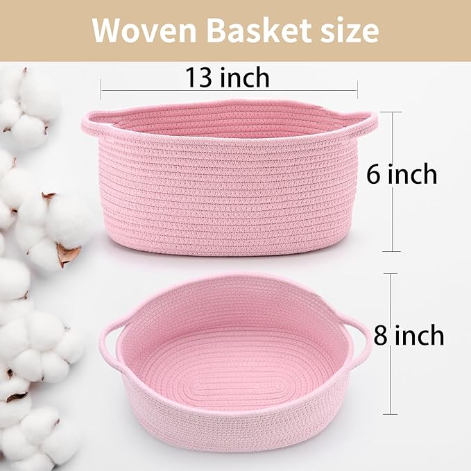 Pink Basket – Cute Basket for Girl Women, Perfect for Valentines Day, Baby Shower, Birthdays – Empty Basket for Gifts, Burr, Storage, Nursery, 13 x 9.8 x 5 inches
