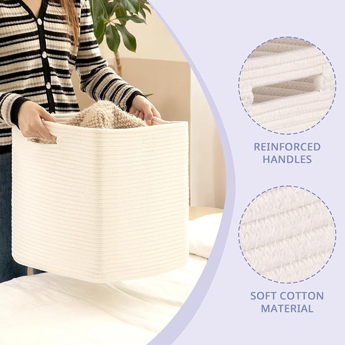 OIAHOMY Storage Cubes, 13 Inch Cube Storage Organizer, Collapsible Storage Bins, Baskets for Organizing, Storage Bins for Shelves-White, 2-PACK