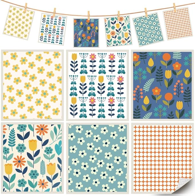 6Pcs 6 Styles Swedish Dish Cloth Floral Quick Drying Sponge 7.7 x 6.8 Inch for Kitchen Countertop Cleaning, Swedish Dishcloths Reusable Absorbent Decorative Towels for Dishes Tableware Use