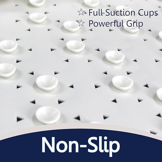 SafeLand- Non-Slip Bath, Shower, Tub Mat, TPR Material, Eco-Friendly, Non-PVC, Machine Washable, No Odor, with Powerful Suction Cups and Drain Holes, Tweed (15"x30" White x2)