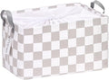 Hinwo Large Canvas Fabric Storage Basket with Handles, 33L/8.6-Gal Rectangle Bin, Collapsible Storage Box, Clothes, Toys, Blankets Organizer, 16.5 x 12 x 10 Inches (L, Grey Checkerboard)