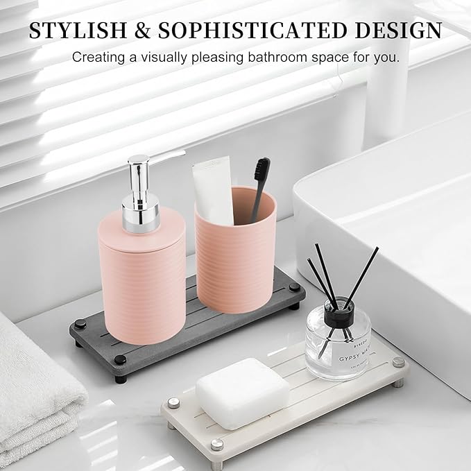 2 Piece Bathroom Accessory Set, Bathroom Accessories Set Include Soap Dispenser and Toothbrush Holder for Modern Bathroom Decor