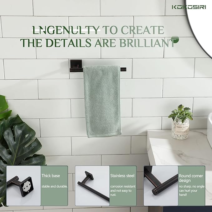 KOKOSIRI Bathroom Towel Bar Hand Towel Holders Wall Mount Toilet Kitchen Cabinet Paper Holder Stainless Steel Bath Accessories Oil Rubbed Bronze, B3008ORB